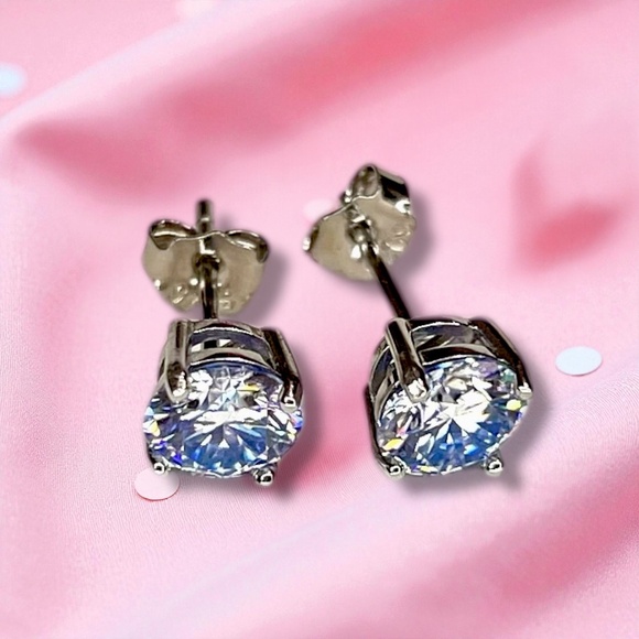 Light Blue Moissanite Stud Earrings in Sterling Silver , 2 Carats, VVS - Picture 6 of 8